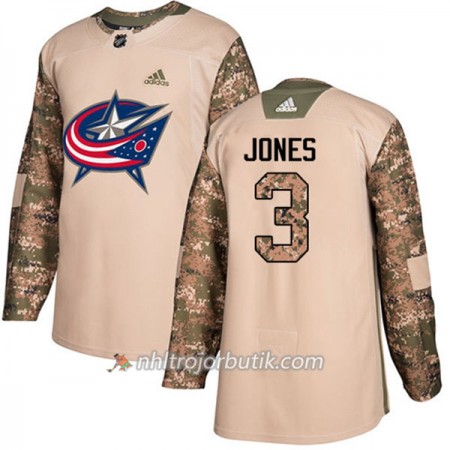 Män Ishockey Blue Jackets Tröja Seth Jones 3 Adidas 2017-2018 Camo Veterans Day Practice Authentic